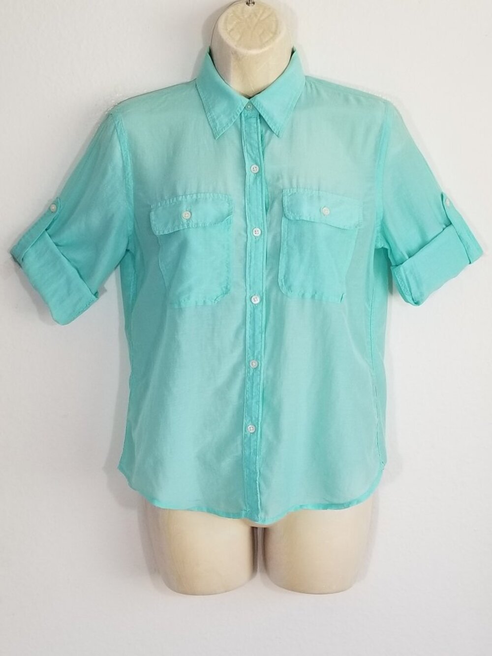 LAUREN RALPH LAUREN Button Up Shirt Top Silk Cotton 7005E1M